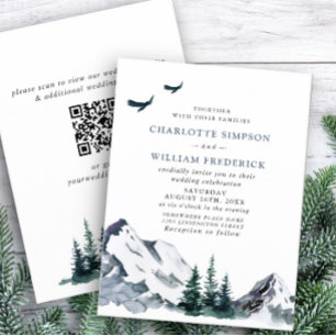 Invitation Elegant Mountain Forest Mariage Code QR