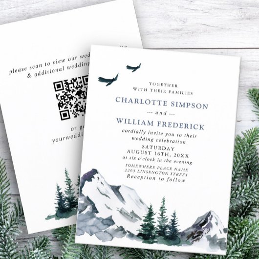 Invitation Elegant Mountain Forest Mariage Code QR