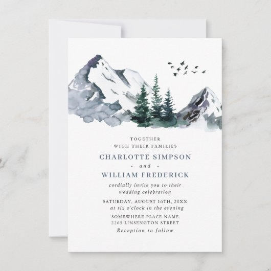 Invitation Elegant Mountain Forest Mariage Code QR (Devant)