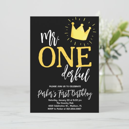 Invitation Élégant Mr Onederful Birthday Party (Debout devant)