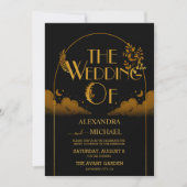 Invitation Élégant mystique nuages d'or noir Mariage de lune (Devant)