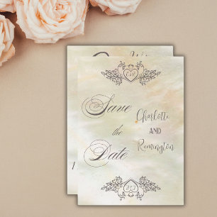 Invitation Élégant Nacre Péché Faire Part de Date de Mariage