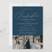 Invitation Elegant Navy 3 Photo Graduation Party (Devant)