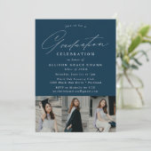 Invitation Elegant Navy 3 Photo Graduation Party (Debout devant)