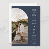Invitation Elegant Navy Blue Arch Photo QR Code Enregistrer l (Devant / Derrière)