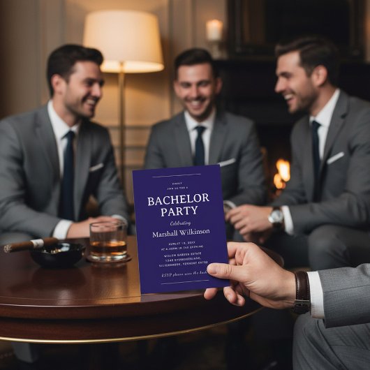 Invitation Elegant Navy Blue Bachelor Party  QR Code
