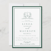 Invitation Elegant Navy Blue botanical crest monogram wedding (Devant)