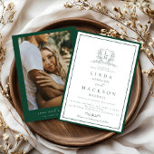 Invitation Elegant Navy Blue botanical crest monogram wedding