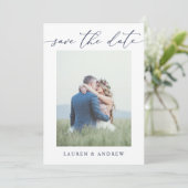 Invitation Elegant Navy Blue Enregistrer la photo de la date (Debout devant)