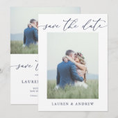 Invitation Elegant Navy Blue Enregistrer la photo de la date (Devant / Derrière)