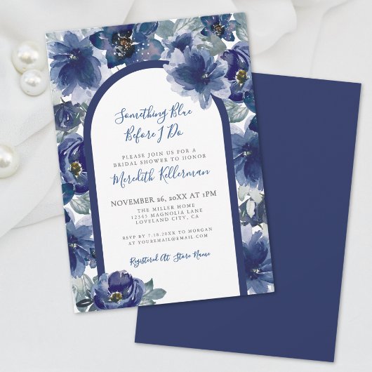 Invitation Elegant Navy Blue Floral Bridal Shower