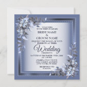 Invitation Elegant Navy Blue Floral Framed Silver Wedding (Devant)