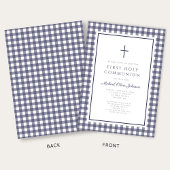 Invitation Elegant Navy Blue Gingham Boy First Communion