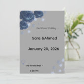 Invitation Elegant Navy Blue & Gold Winter Floral Wedding Inv (Debout devant)