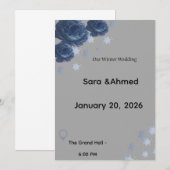 Invitation Elegant Navy Blue & Gold Winter Floral Wedding Inv (Devant / Derrière)