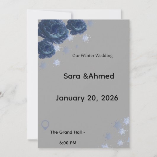 Invitation Elegant Navy Blue & Gold Winter Floral Wedding Inv (Devant)