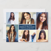 Invitation Elégant Navy Blue Graduation Party Photo Collage (Devant)