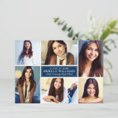 Invitation Elégant Navy Blue Graduation Party Photo Collage (Debout devant)