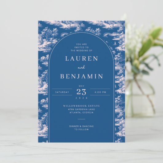 Invitation Elegant Navy Blue Landscape (Debout devant)