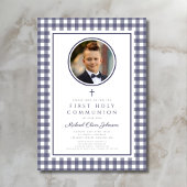 Invitation Elegant Navy Blue Photo Boy First Communion