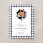 Invitation Elegant Navy Blue Photo Boy First Communion