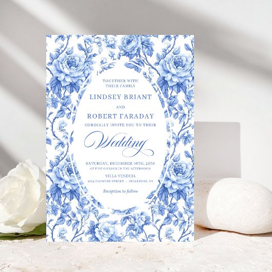 Invitation Elegant Navy Blue Roses Floral Wedding Invite