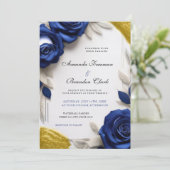 Invitation Elegant Navy Blue Roses & Gold Glitter Wedding (Debout devant)