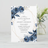 Invitation Elegant Navy Blue Silver Geometric Floral Wedding (Debout devant)