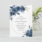Invitation Elegant Navy Blue Silver Geometric Floral Wedding (Debout devant)