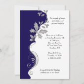 Invitation Elegant Navy Blue Silver Holly Christmas (Devant)