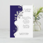 Invitation Elegant Navy Blue Silver Holly Christmas (Debout devant)