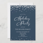 Invitation Elegant Navy Blue Snowflake Winter Holiday Party (Devant)