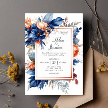 Elegant Navy Blue Terracotta Floral Boho Wedding