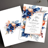 Invitation Elegant Navy Blue Terracotta Floral Boho Wedding
