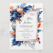 Invitation Elegant Navy Blue Terracotta Floral Boho Wedding (Devant)