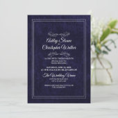 Invitation Elegant Navy Blue Velvet White Monogram Wedding (Debout devant)