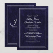 Invitation Elegant Navy Blue Velvet White Monogram Wedding (Devant / Derrière)