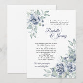 Invitation Elegant Navy Blue Watercolor Floral Wedding (Devant / Derrière)