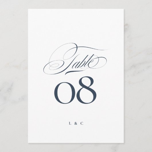 Invitation Elegant Navy Blue White Wedding 5 x 7 Table Number (Devant)