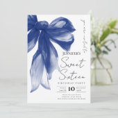 Invitation Elegant Navy Bow Coquette Script Sweet 16 Party (Debout devant)