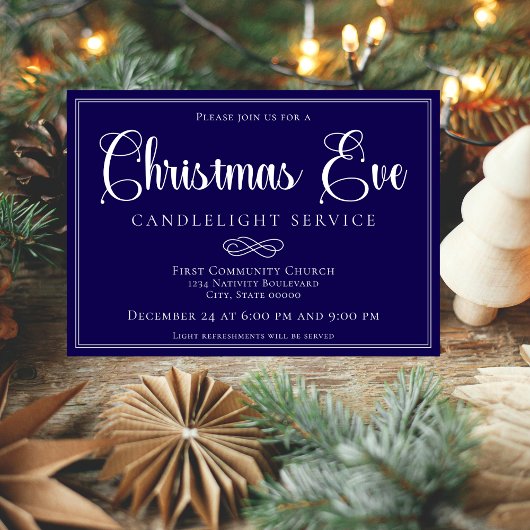 Invitation Elegant Navy Christmas Eve Candlelight Service