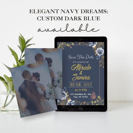 Invitation Elegant Navy Dreams: Custom Dark Blue With Photo
