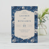 Invitation Elegant Navy Floral (Debout devant)