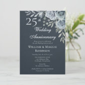 Invitation Elegant Navy Floral 25th Wedding Anniversary (Debout devant)