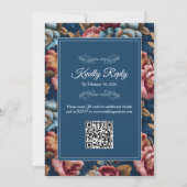 Invitation Elegant Navy Floral Teal RSVP QR code Wedding (Dos)