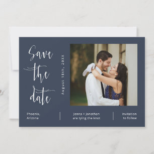 Invitation Elegant Navy Minimal QR Code Photo Enregistrer la