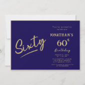 Invitation Élégant Navy Or Brush Script 60e Anniversaire (Devant)