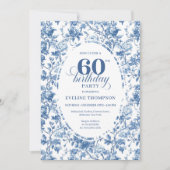 Invitation Elegant Navy Roses French Toile 60th Birthday (Devant)