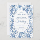Invitation Elegant Navy Toile de Jouy Rose Floral Wedding  (Devant)