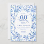 Invitation Elegant Navy Toile Roses 60th Birthday Invite Digi (Devant)